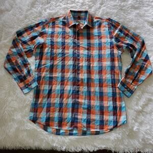 Visconti Shades of Orange, Blue, and Burgundy Long-sleeved Button-down Medium